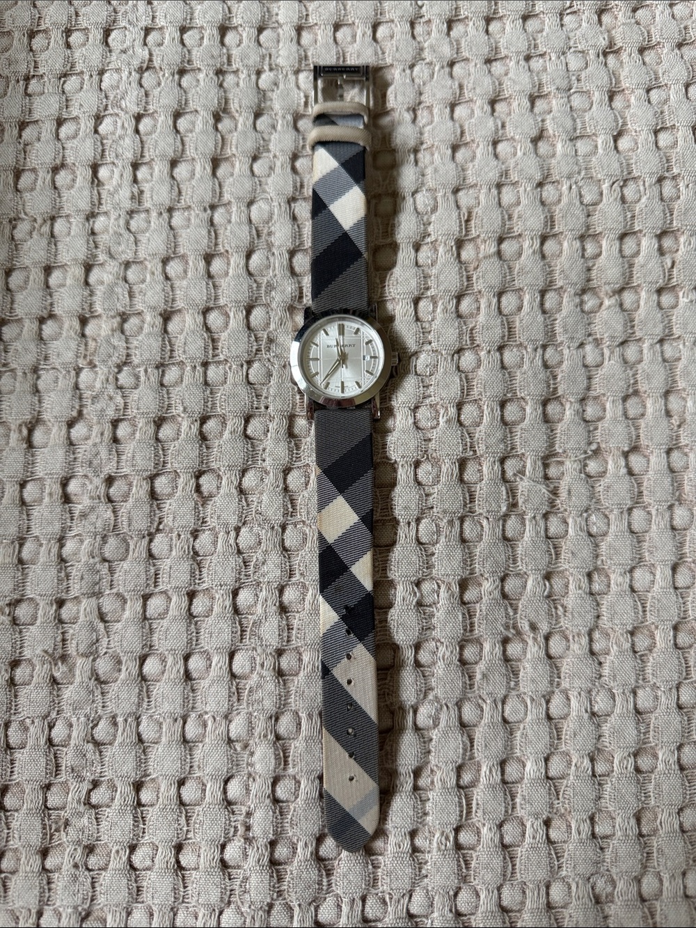 Burberry women’s Watch with Black and Cream Plaid Strap